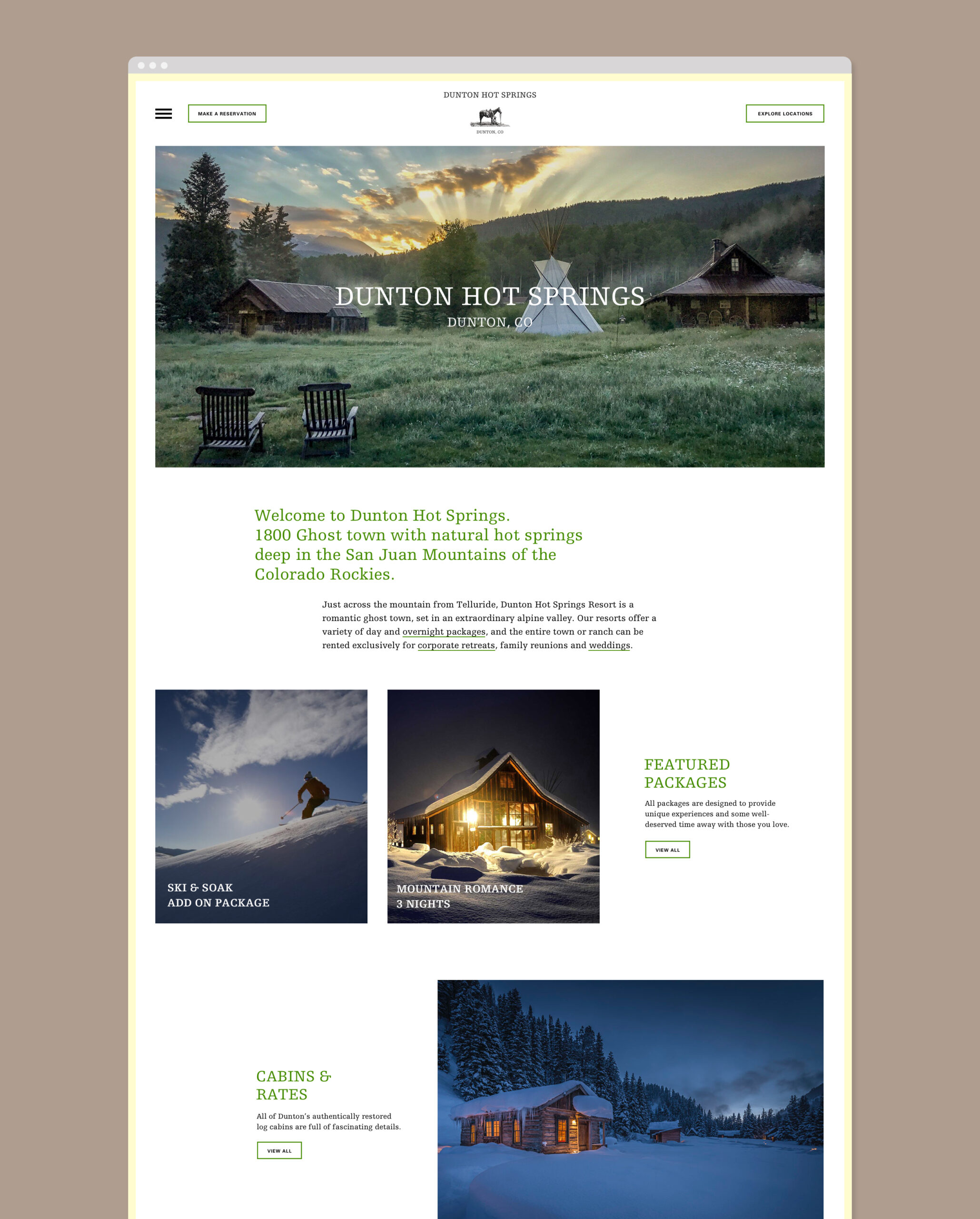 Dunton Hot Springs Webseite Home