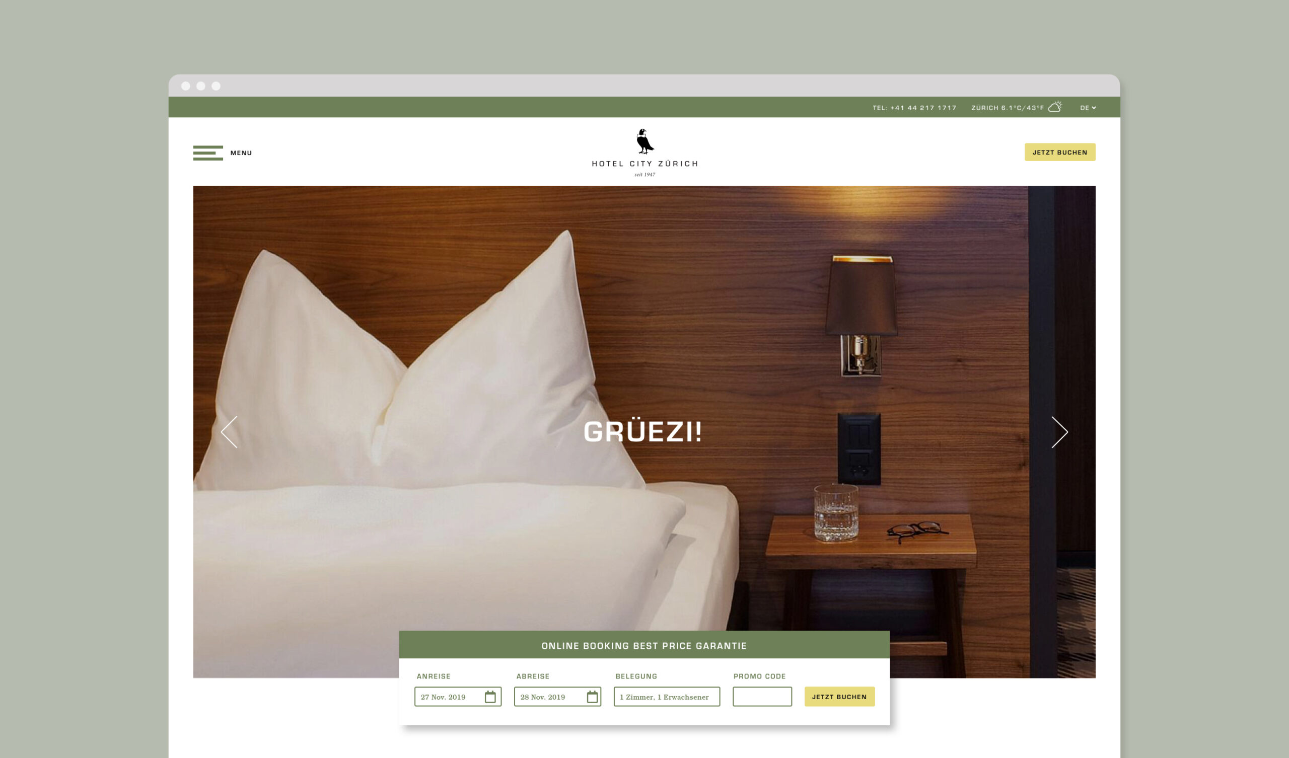 Hotel City Zürich Bildschirmfoto Webseite Home