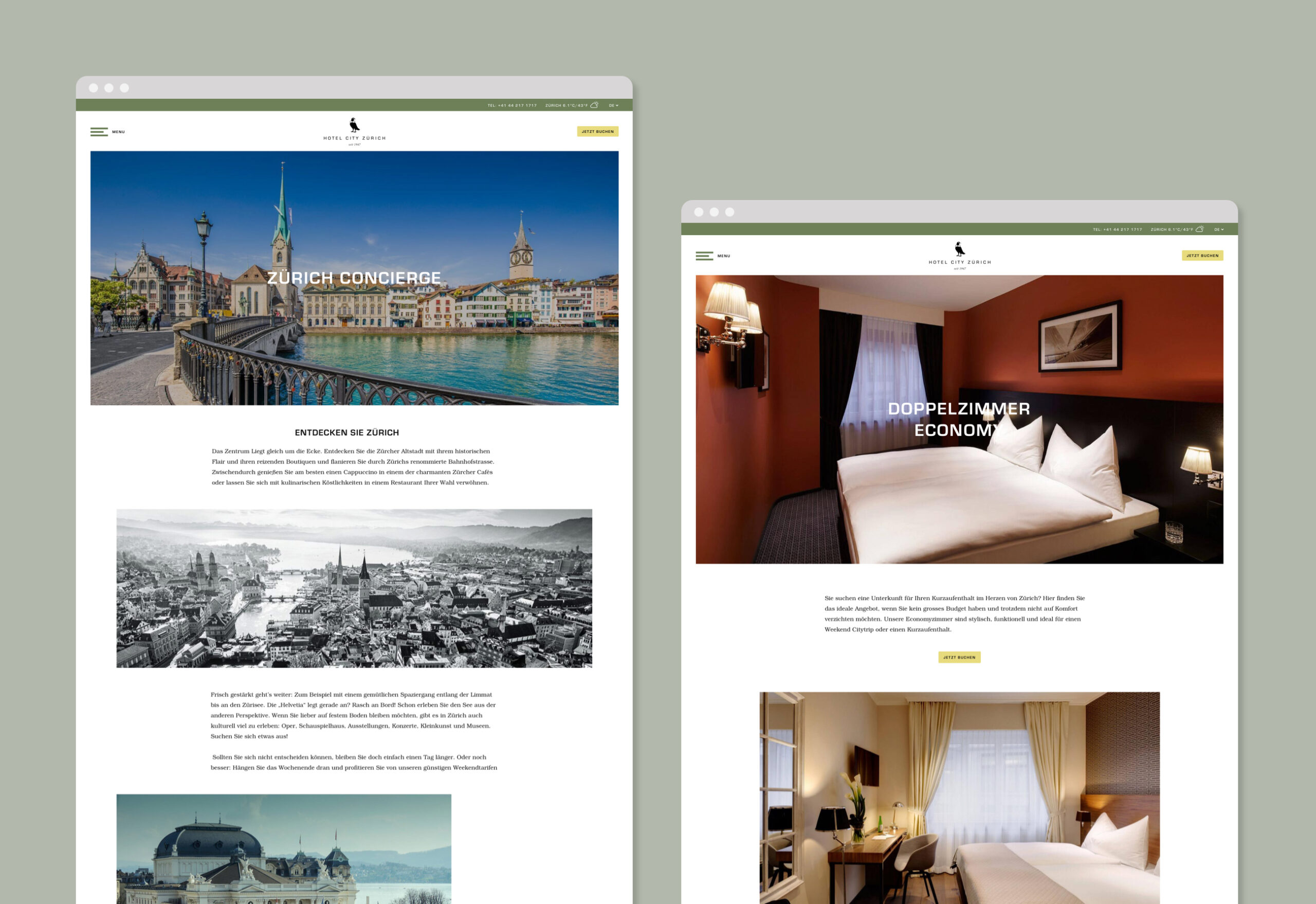 Hotel City Zürich Webseite Bildschirmfotos