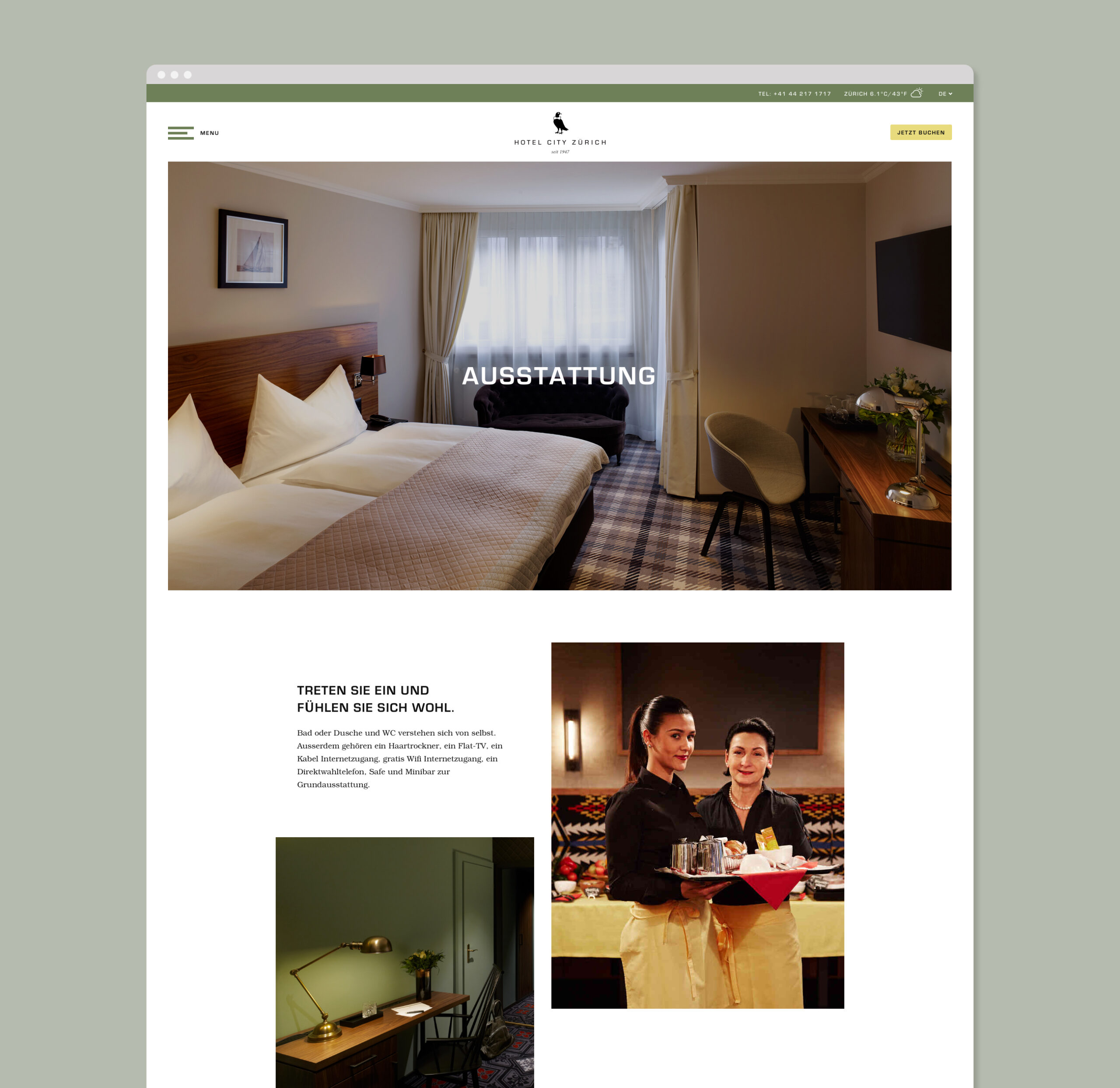 Hotel City Zürich Bildschrimfoto Webseite Ausstattung